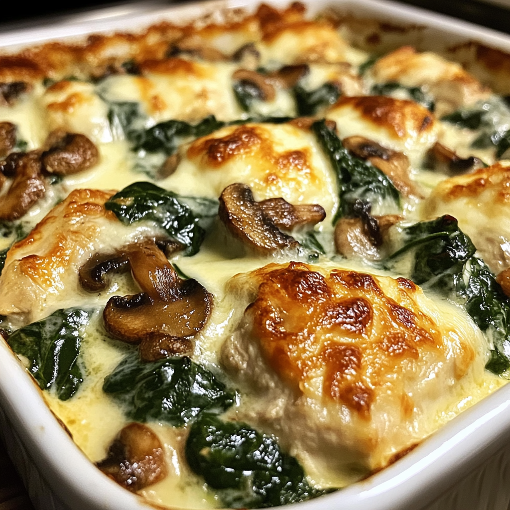 Easy Low-Carb Chicken Spinach Mushroom Bake 25 Minutes Delicious