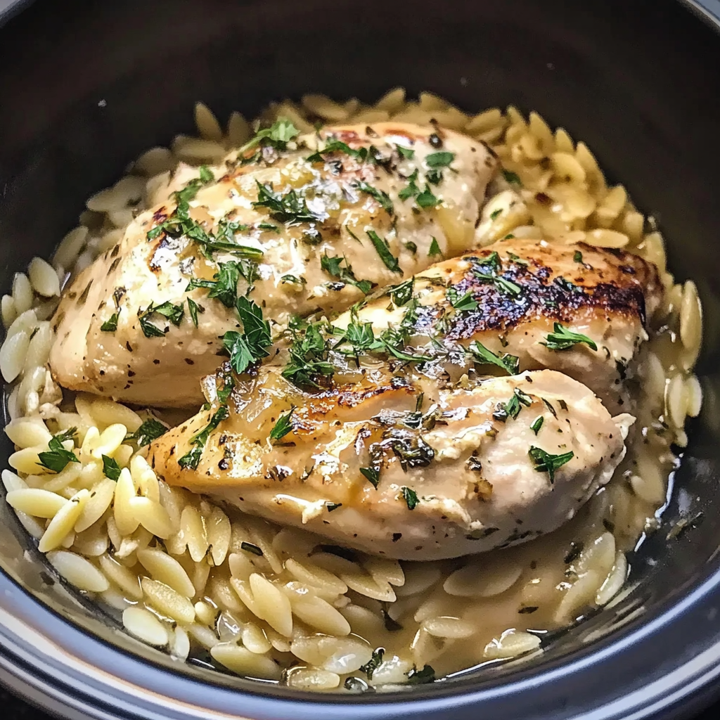 Slow Cooker Parmesan Herb Chicken & Orzo 30 Minutes Easy Delicious