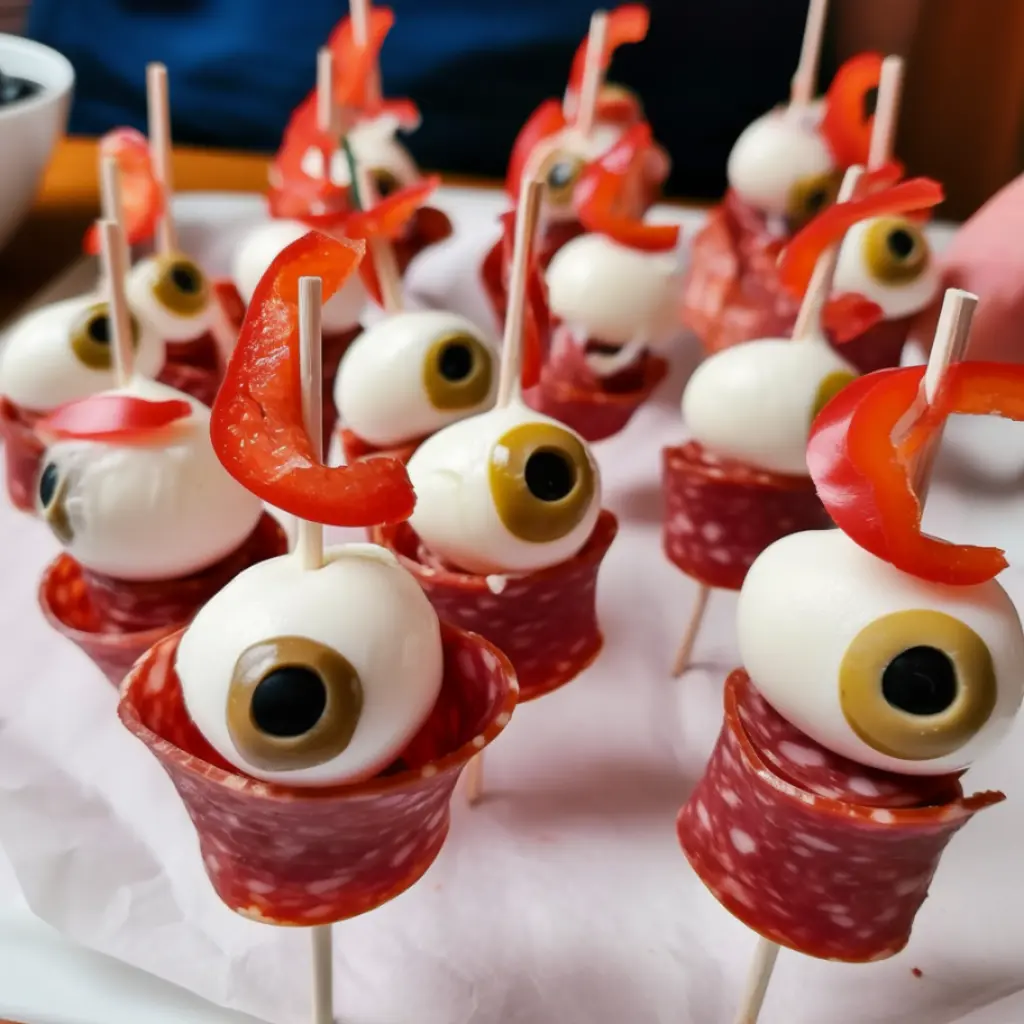 Creepy Skewered Salami Eyeballs 4 Servings Easy Delicious