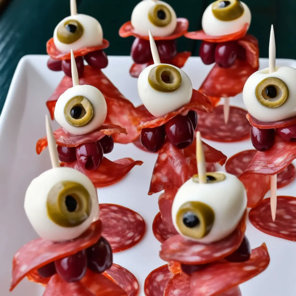 Creepy Skewered Salami Eyeballs 4 Servings Easy Delicious