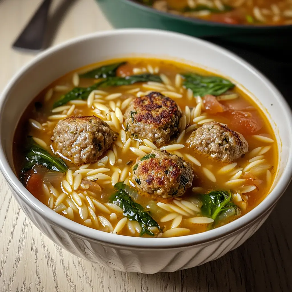 Italian Meatball Orzo Soup 6 Ingredients Easy Delicious