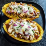 BBQ Chicken Pizza Stuffed Spaghetti Squash 30 Minutes Awesome Delicious