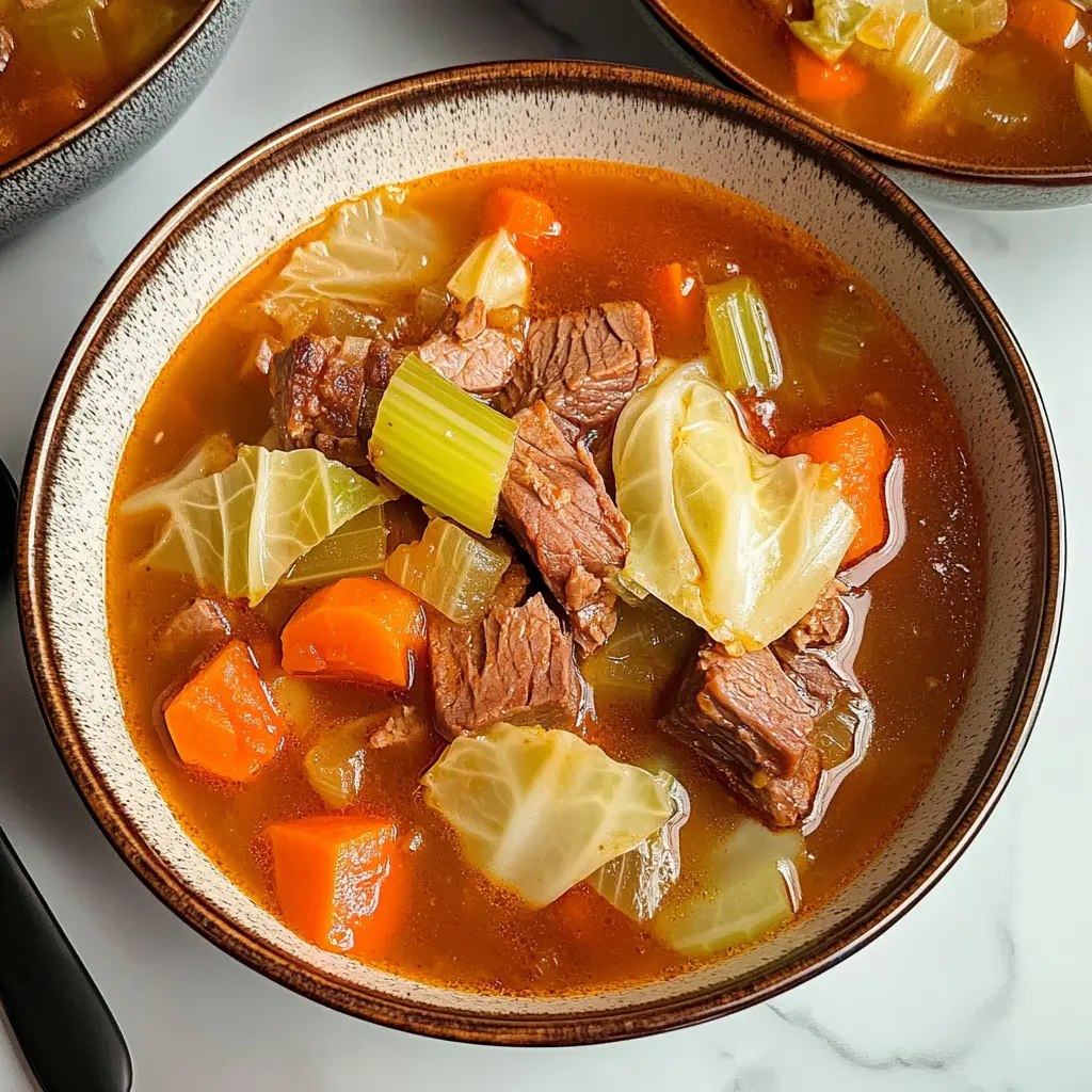 Beef Vegetable Soup with Cabbage 5 Steps Easy Delicious