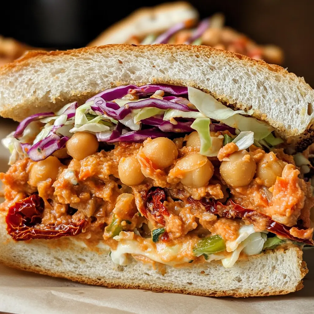 Sun-Dried Tomato Romesco Chickpea Salad Sandwich 5 Steps Awesome Delicious